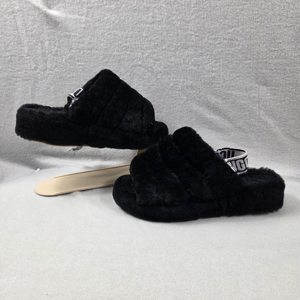 UGG Fluff Yeah Slides Women Size 9 Black Fair Damaged Straps S/N 1095119